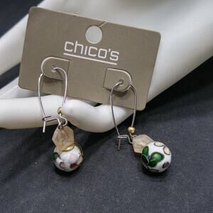 Chico’s Cloisonné Drop Earrings Enamel Floral Beads Gold Accents NWT